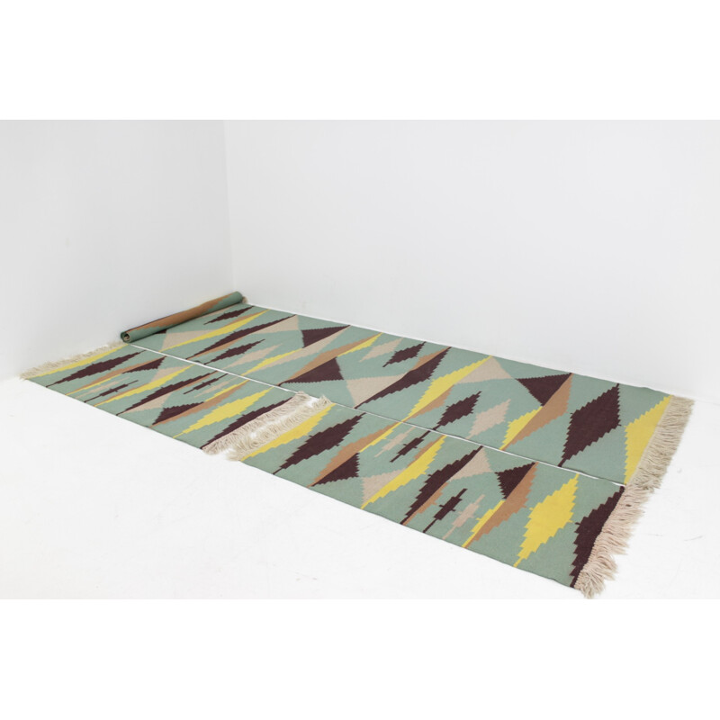 Juego de tres alfombras geométricas modernistas vintage de A. Kybal, Checoslovaquia 1960