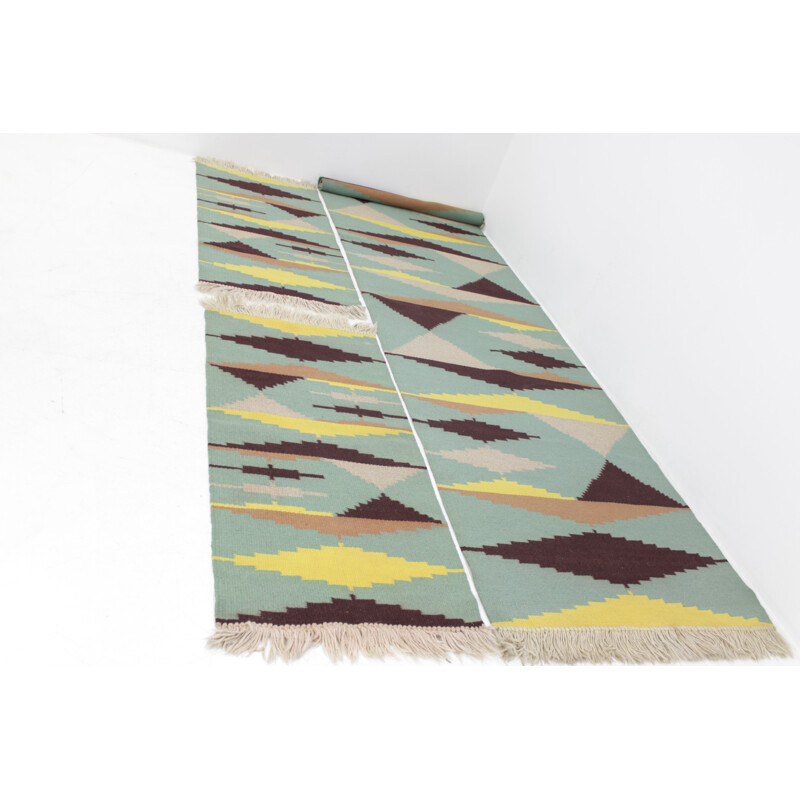Juego de tres alfombras geométricas modernistas vintage de A. Kybal, Checoslovaquia 1960