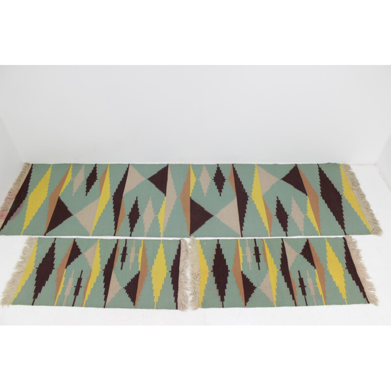 Set di tre tappeti geometrici modernisti vintage di A. Kybal, Cecoslovacchia 1960