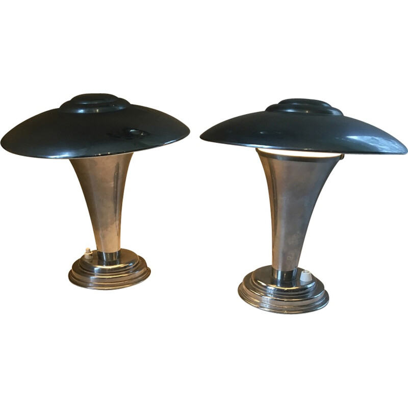 Pair of chrome metal lamps - 1960s