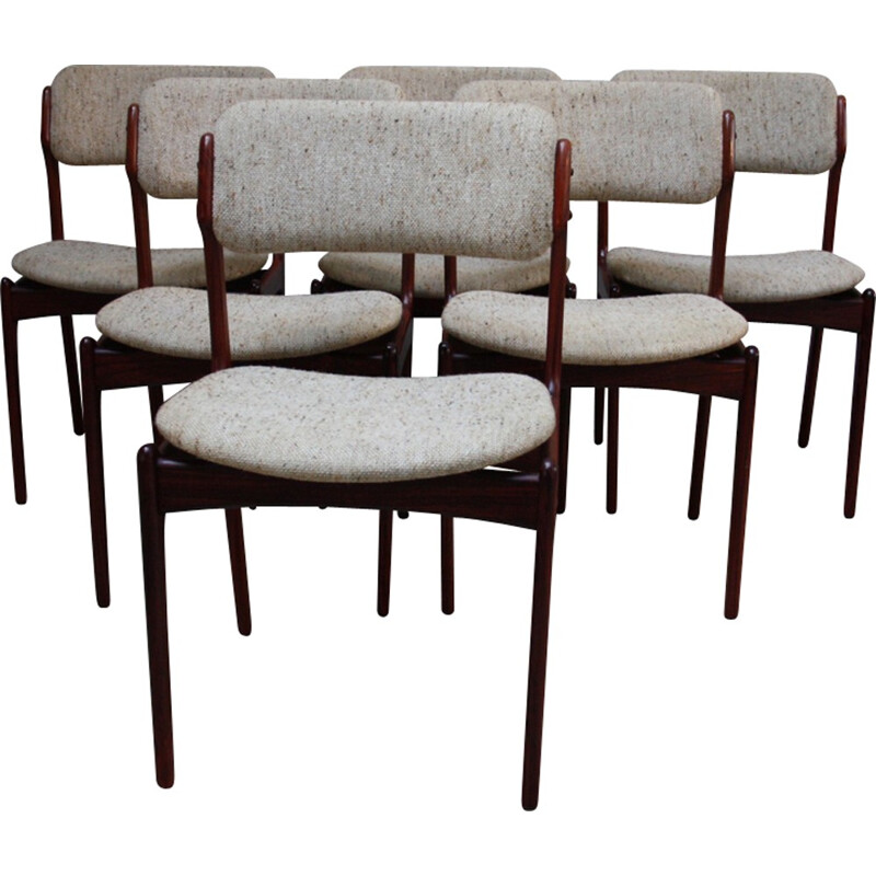 6 vintage dining chairs in rosewood - Model 49 - designed by Erik Buch - Denmark - 1960s