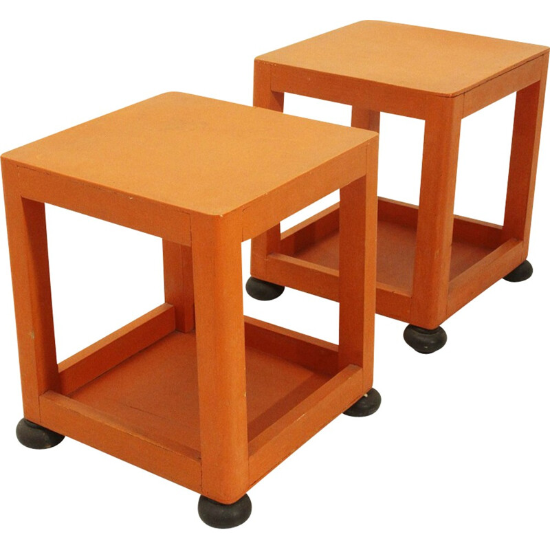 Orange square bed side tables - 1960s