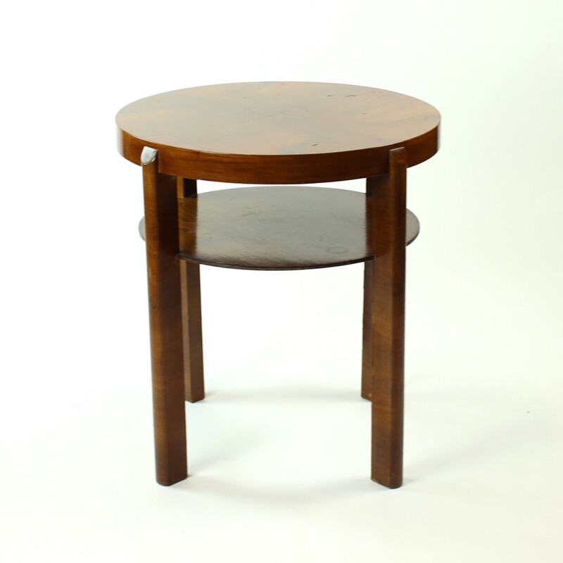 Round side table  in walnut veneer by Jindrich Halabala, Czechoslovakia - 1930s