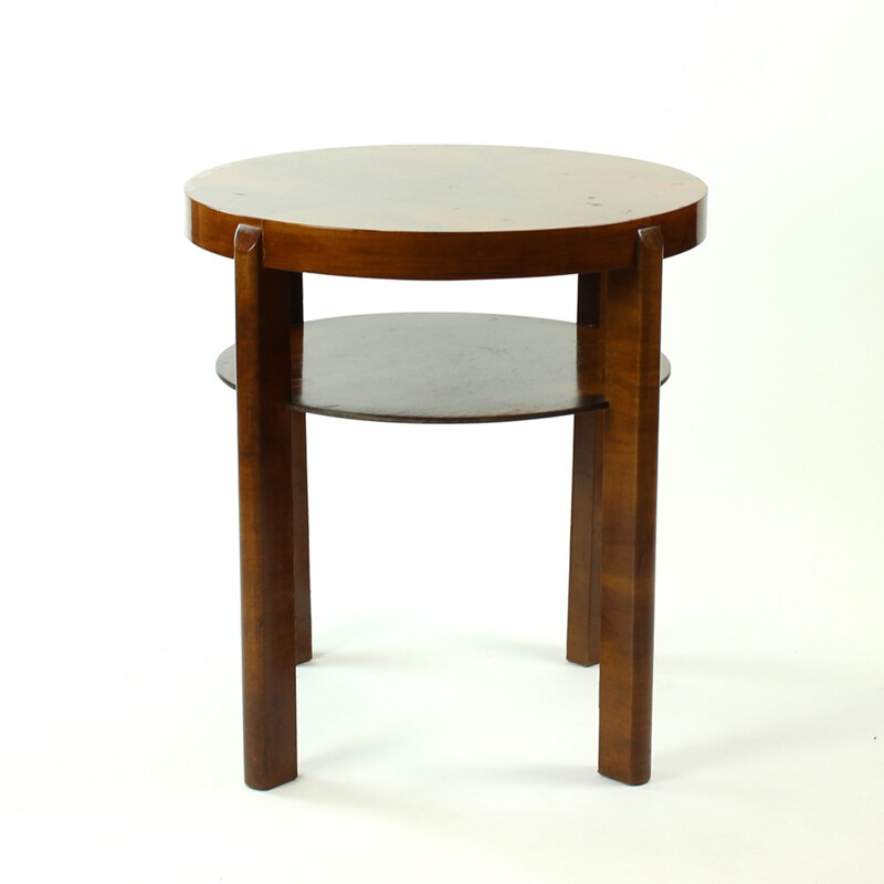 Round side table  in walnut veneer by Jindrich Halabala, Czechoslovakia - 1930s