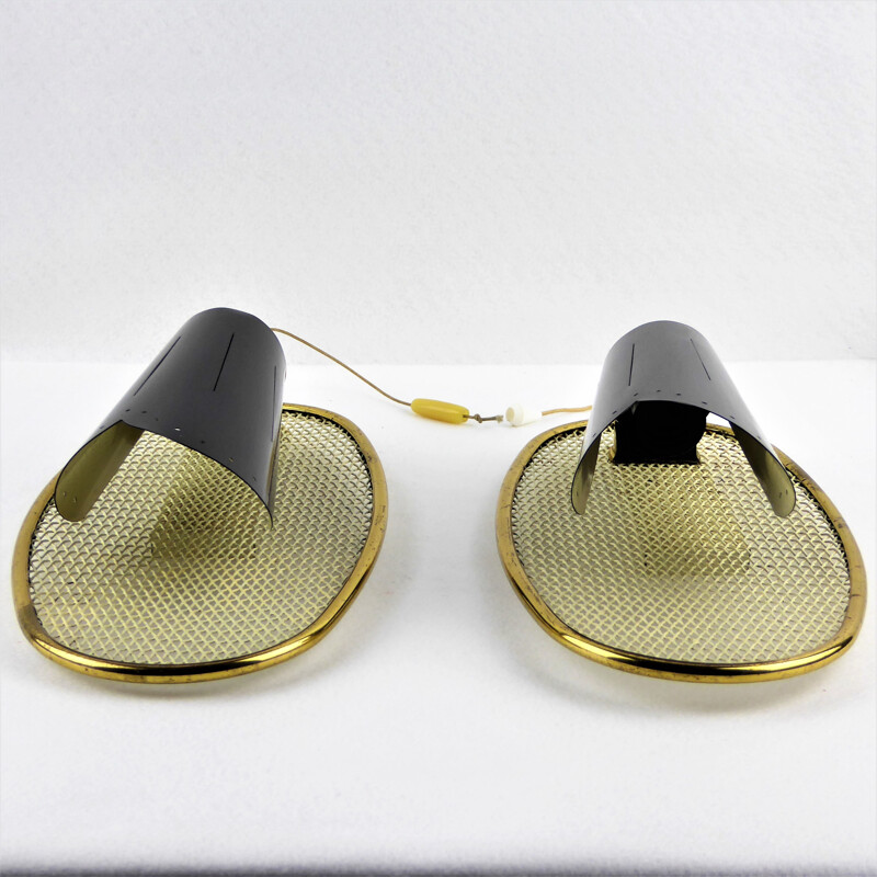 Pair of Wall lamp in perforated metal by Jacques Biny - 1950s