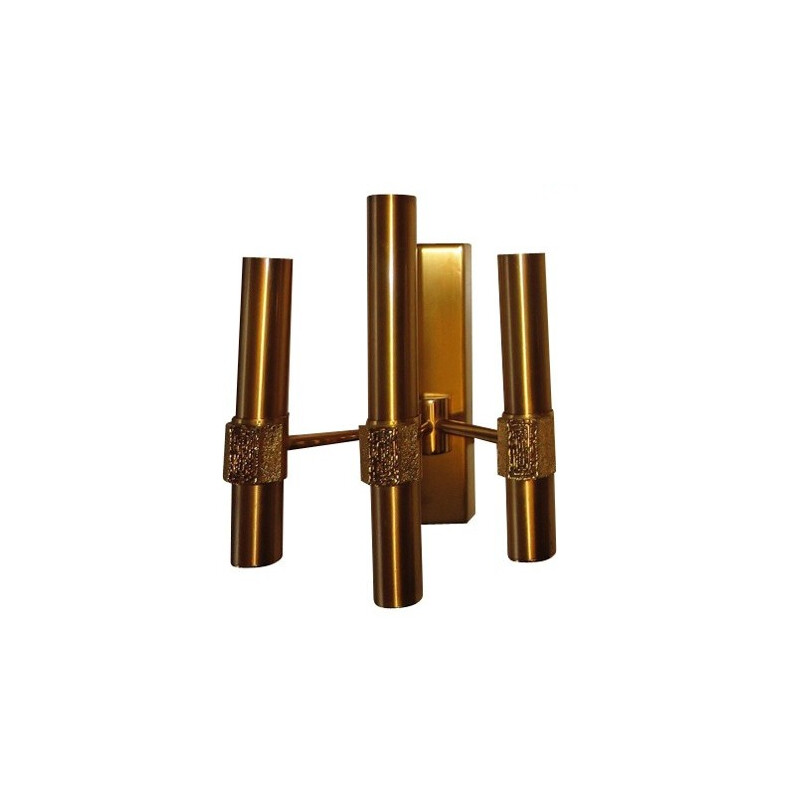 Triple light sculpted brass sconce by Angelo Brotto for Esperia - 1970s