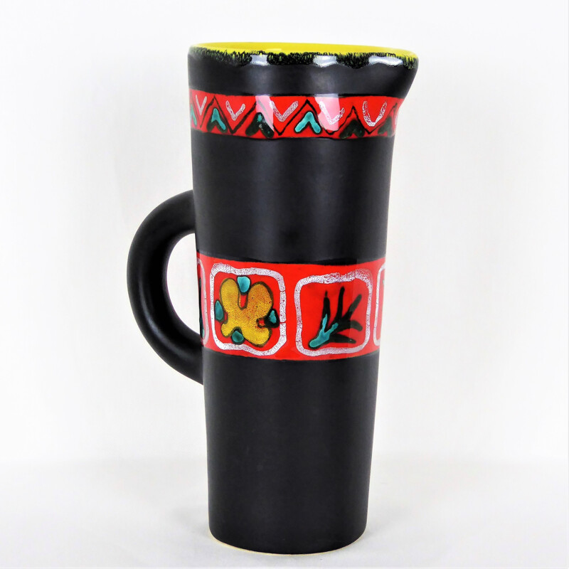 Vintage black ceramic pitcher vase by Fourmentin-Gabriel - Vallauris, 1950