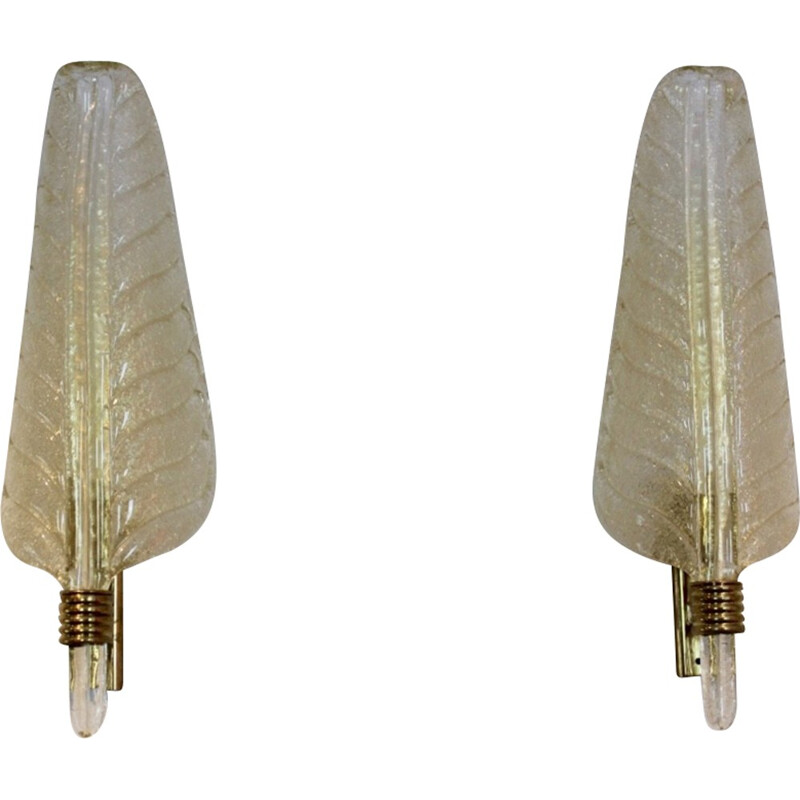 Pair of Murano faked glass leaf sconces by Barovier & Toso - 1950s