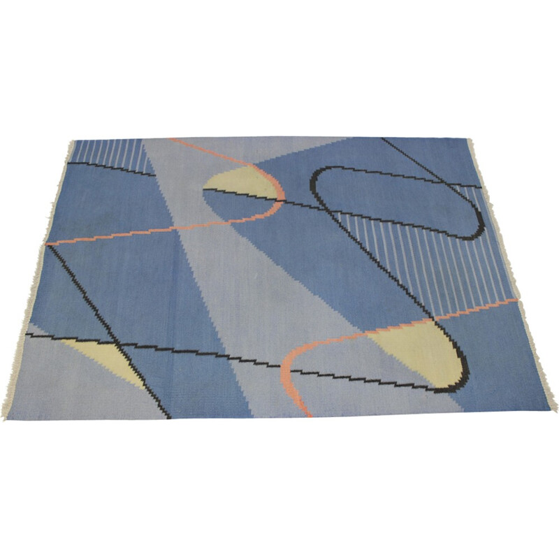 Tappeto Kilim geometrico modernista vintage di Antonín Kybal, Cecoslovacchia 1950