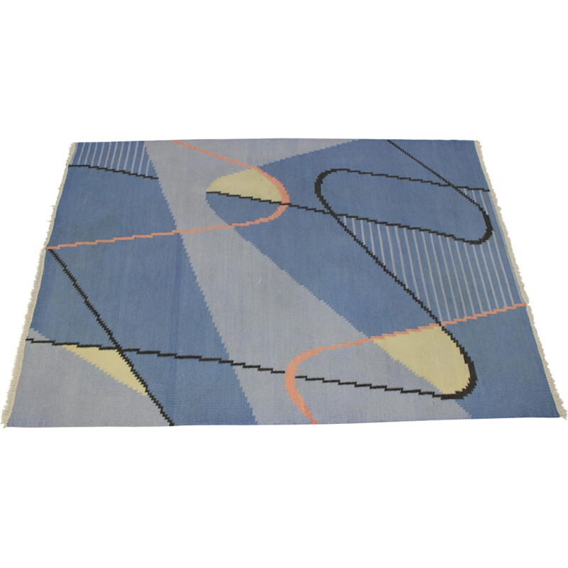 Vintage modernist geometric Kilim rug by Antonín Kybal, Czechoslovakia 1950