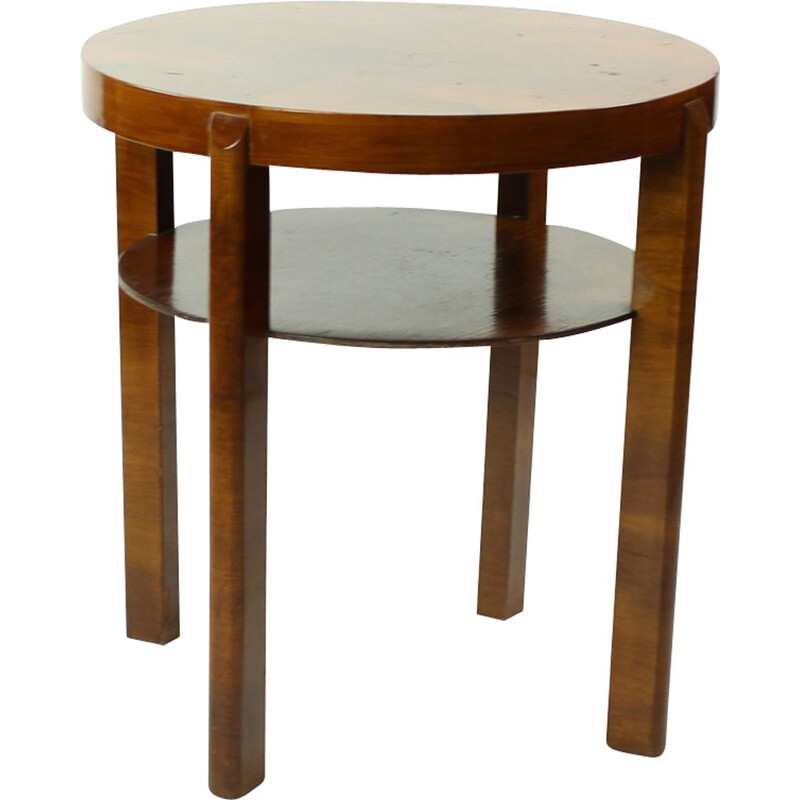 Round side table  in walnut veneer by Jindrich Halabala, Czechoslovakia - 1930s