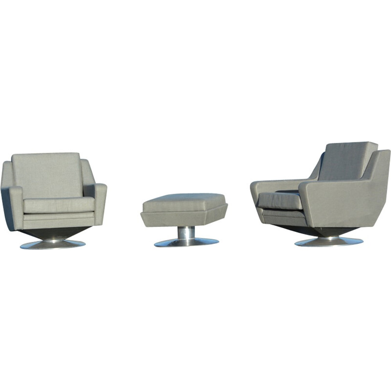 Paire de fauteuils gris et pouf "Plein confort" Airborne - 1960