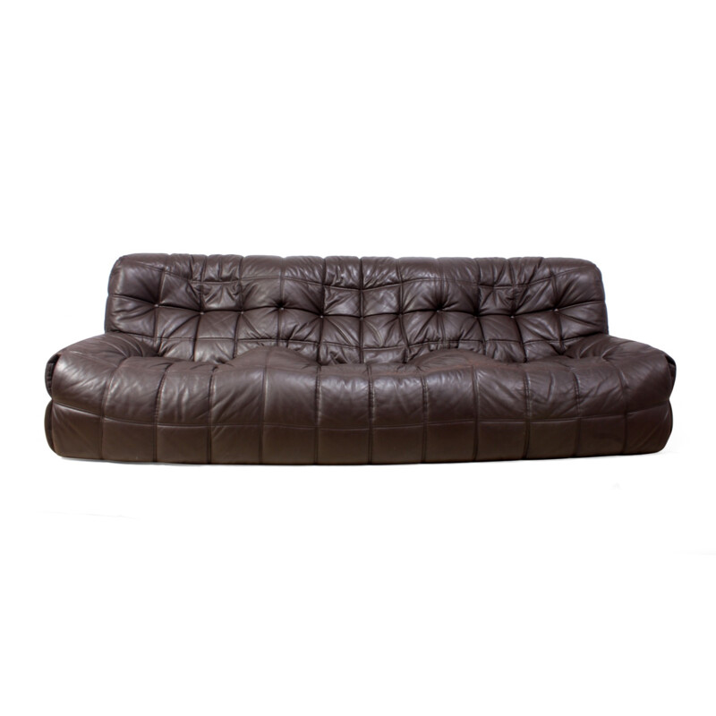 Vintage Leather Kashima Sofa by Ligne Roset - 1980s