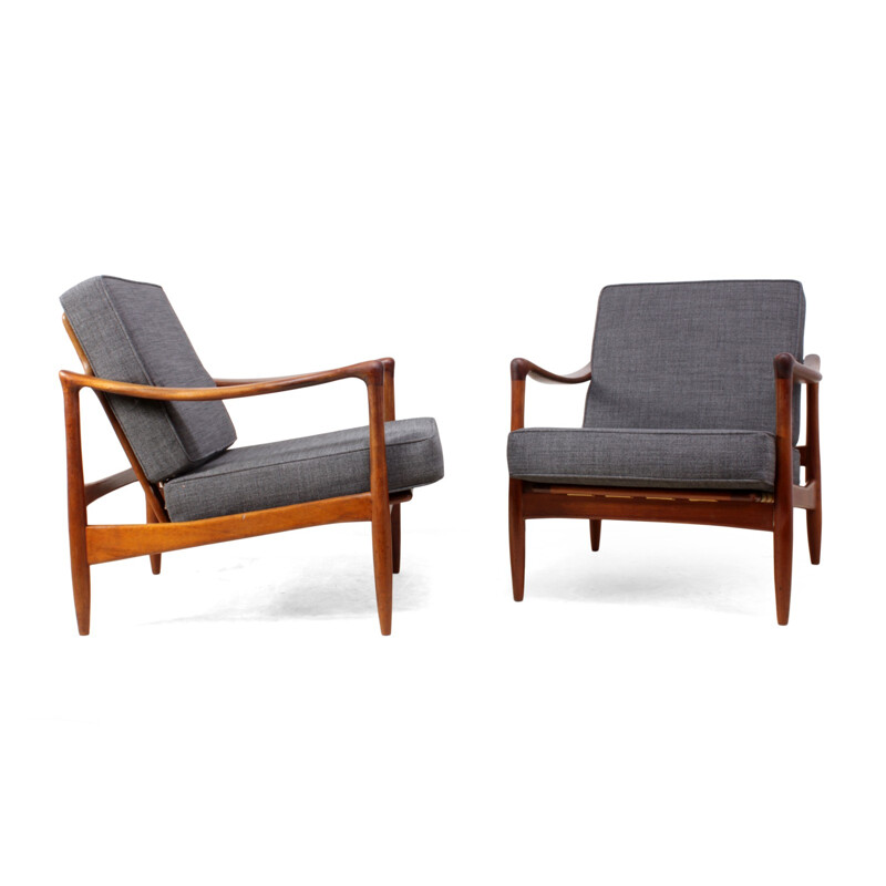 Pair of Danish grey teak armchairs - 1960s