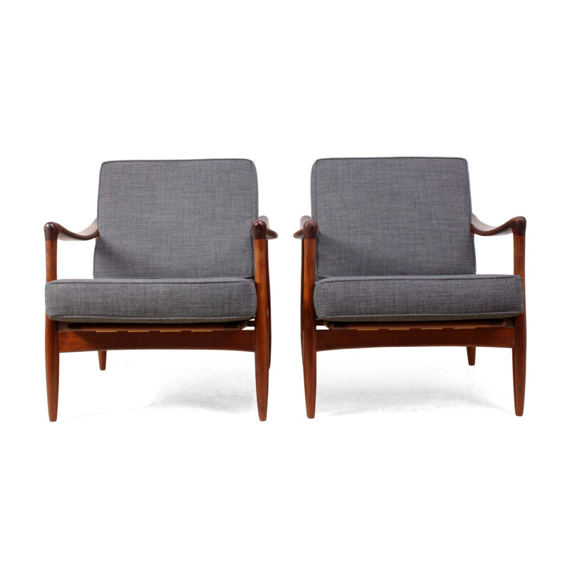 Pair of Danish grey teak armchairs - 1960s