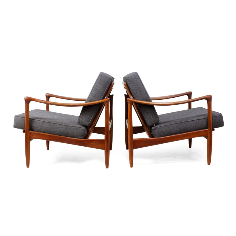 Pair of Danish grey teak armchairs - 1960s