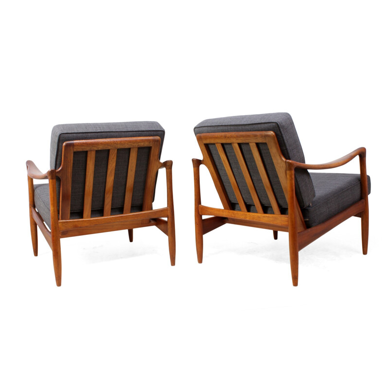 Pair of Danish grey teak armchairs - 1960s