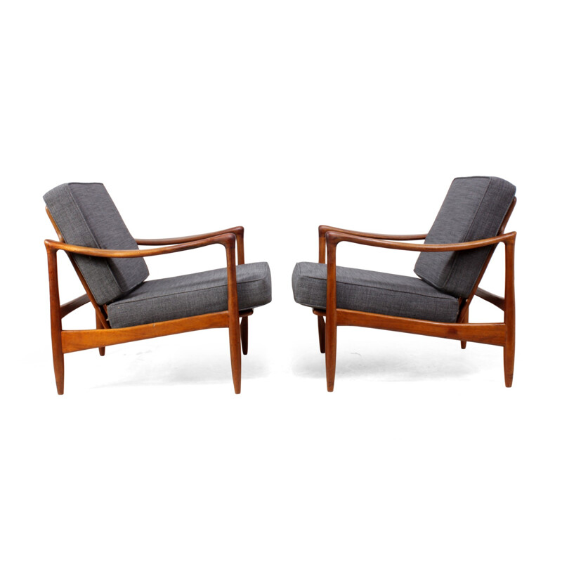 Pair of Danish grey teak armchairs - 1960s