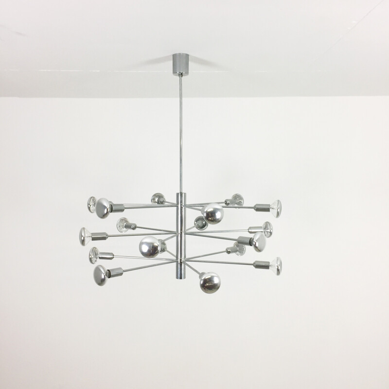 Suspension spoutnik vintage moderniste chromée pour Cosack Lights, Allemagne 1960