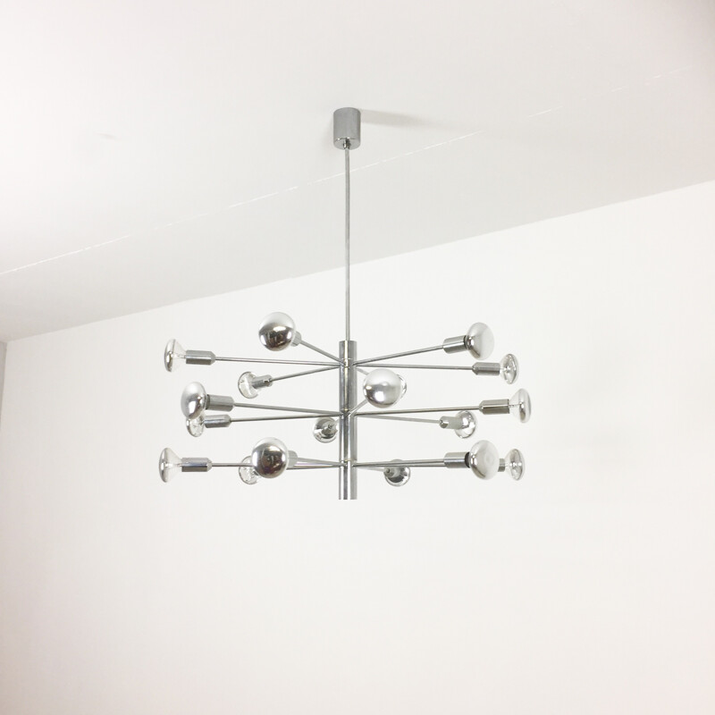 Suspensión sputnik cromada modernista vintage para Cosack Lights, Alemania 1960