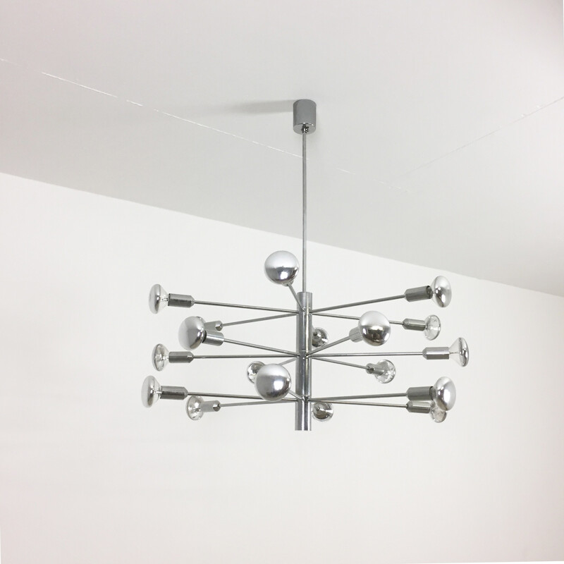 Suspension spoutnik vintage moderniste chromée pour Cosack Lights, Allemagne 1960