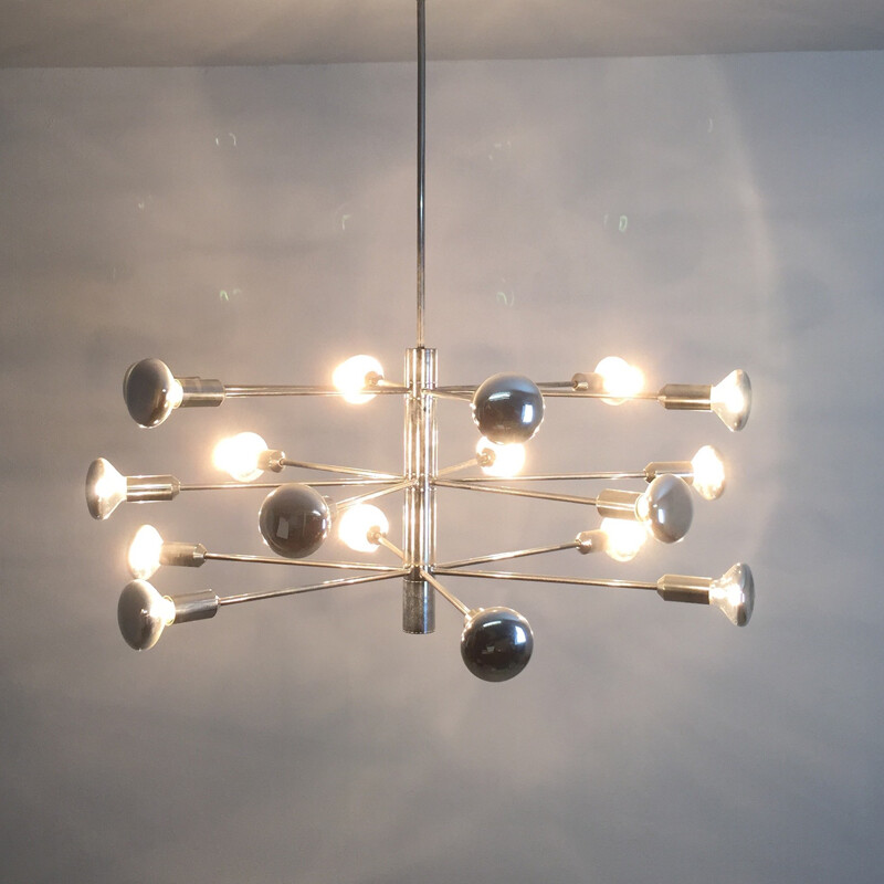 Suspensión sputnik cromada modernista vintage para Cosack Lights, Alemania 1960