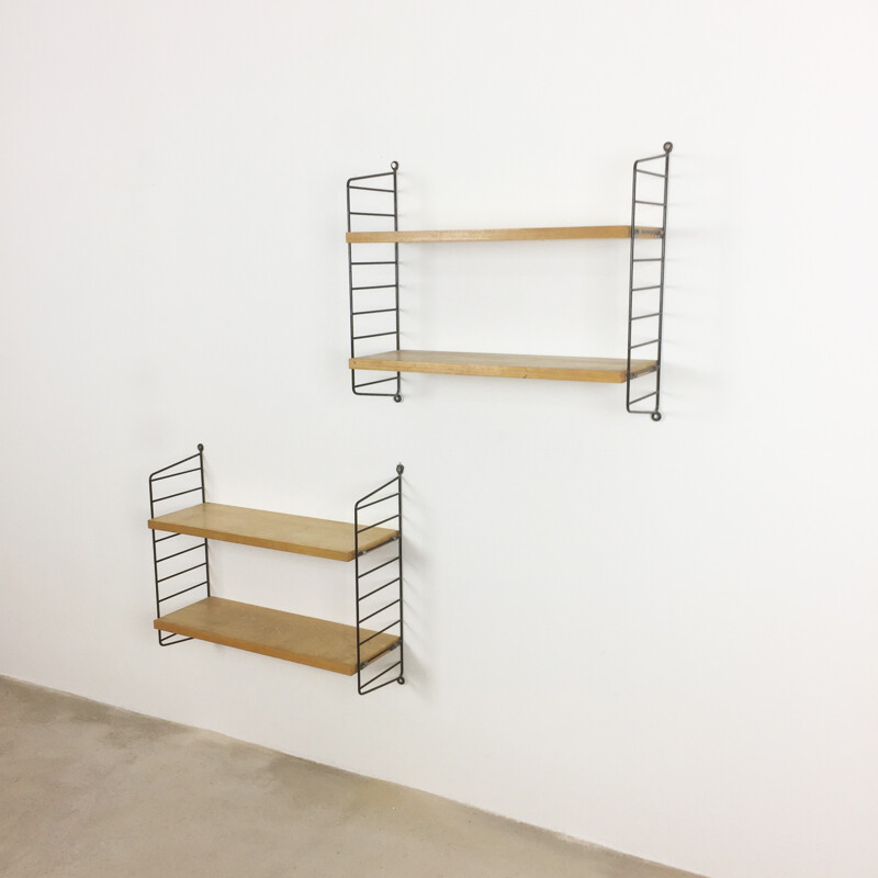 Pair of ash string wall unit by Nisse Strinning for STRING DESIGN Ab, Sweden - 1960s