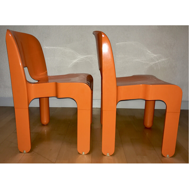 Pair of chairs in orange plastic for Kartell, Joe Colombo - 1970s