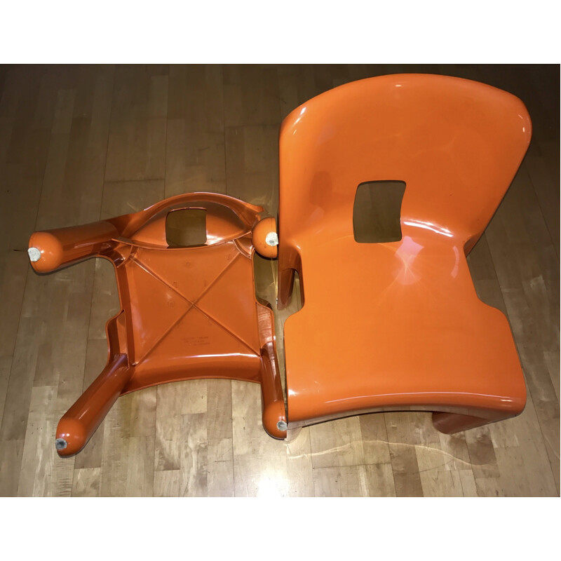 Pair of chairs in orange plastic for Kartell, Joe Colombo - 1970s