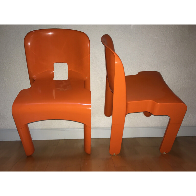 Pair of chairs in orange plastic for Kartell, Joe Colombo - 1970s