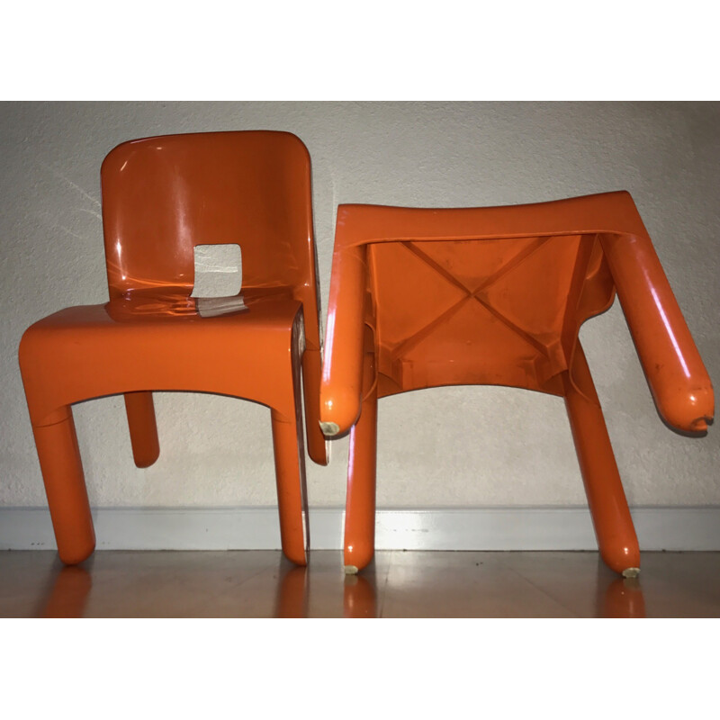 Pair of chairs in orange plastic for Kartell, Joe Colombo - 1970s