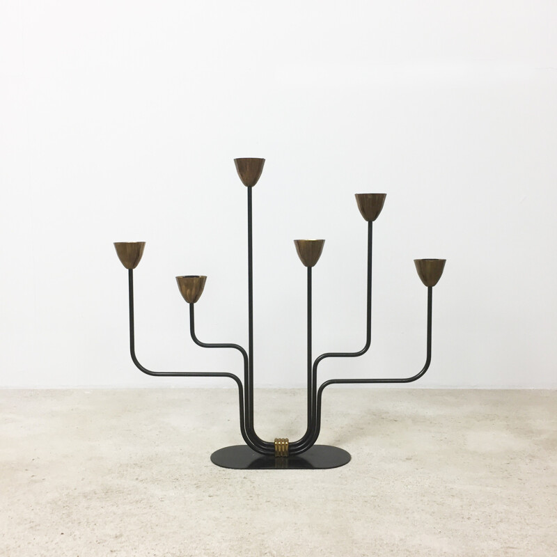 Original Swedish Modernist Metal Candleholder by Ystad Metal - 1960s