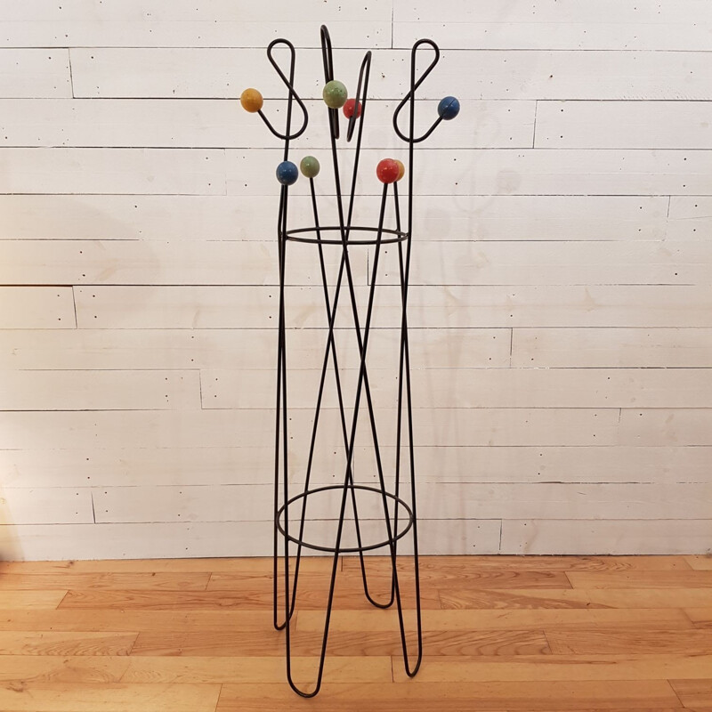 Key coat rack steel floor by Roger Feraud - 1950s