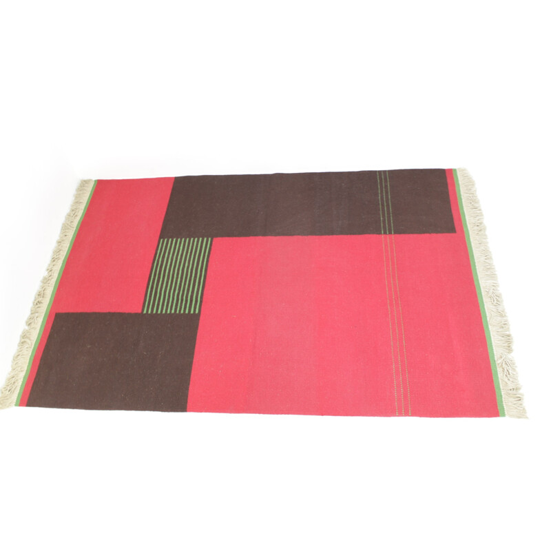 Vintage moderist geometric rug, Czech Republic 1960