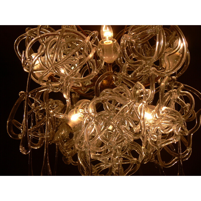 Pair of vintage glass chandeliers by René Roubicek,Czech Republic 1960