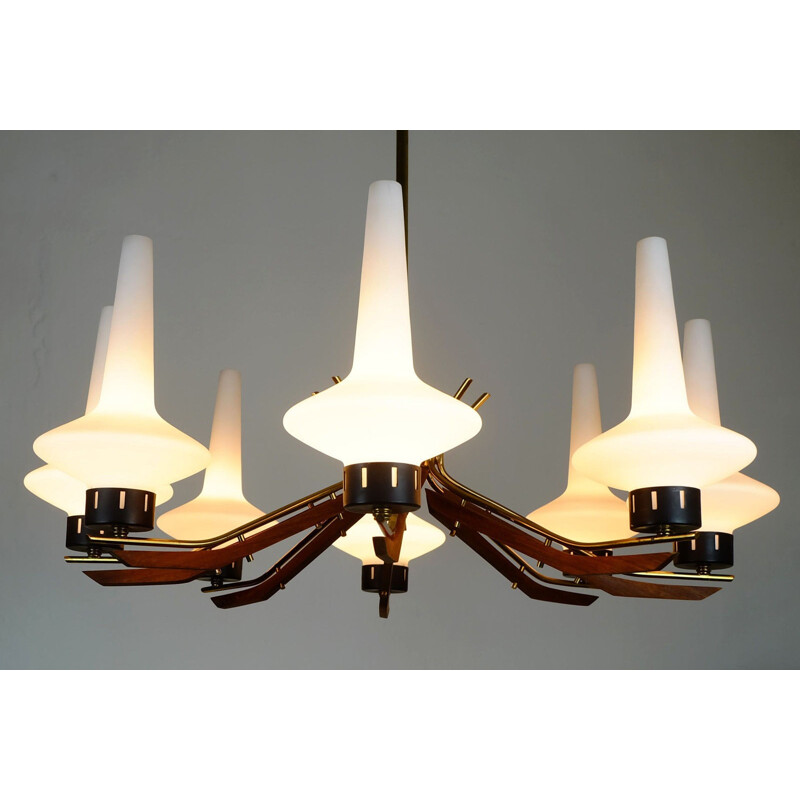 Italian mid century chandelier of teak - 1950s