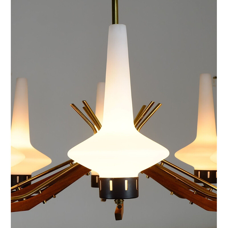 Italian mid century chandelier of teak - 1950s