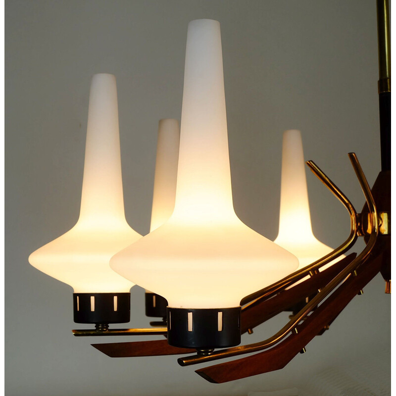 Italian mid century chandelier of teak - 1950s