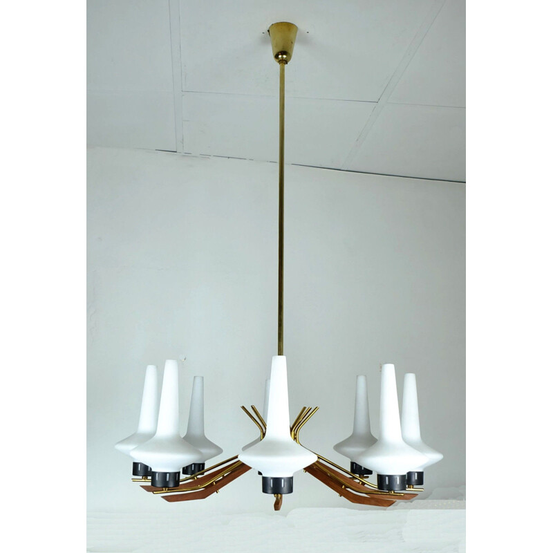 Italian mid century chandelier of teak - 1950s