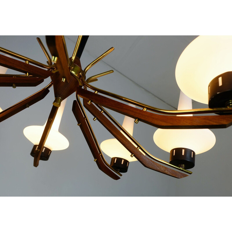 Italian mid century chandelier of teak - 1950s