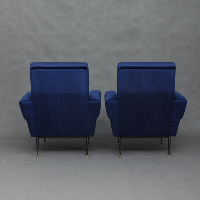 Armchairs in Parisian blue velvet - 1950s