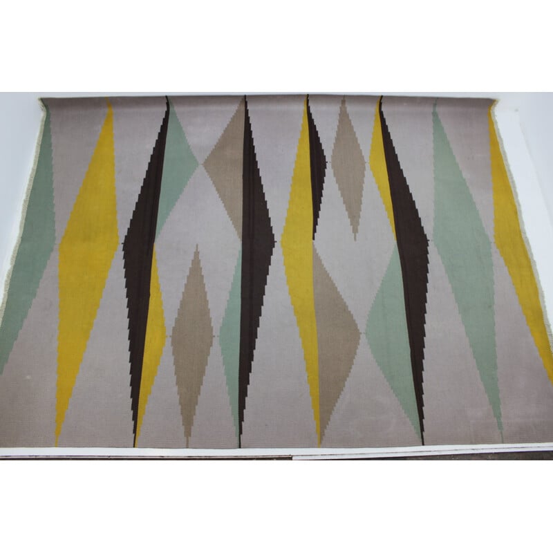 Tapis kilim vintage géométrique moderniste par A.Kybal, 1960