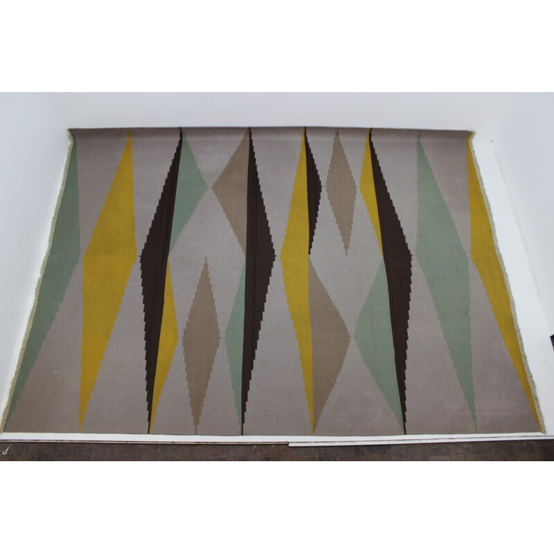 Tapis kilim vintage géométrique moderniste par A.Kybal, 1960