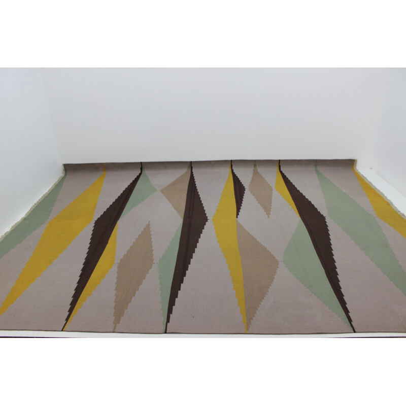 Vintage geometric modernist kilim rug by A.Kybal, 1960