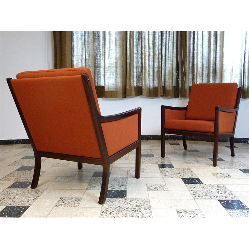 Pairs of vintage mahogany club chairs by Ole Wanscher for Poul Jeppesen, Denmark 1960