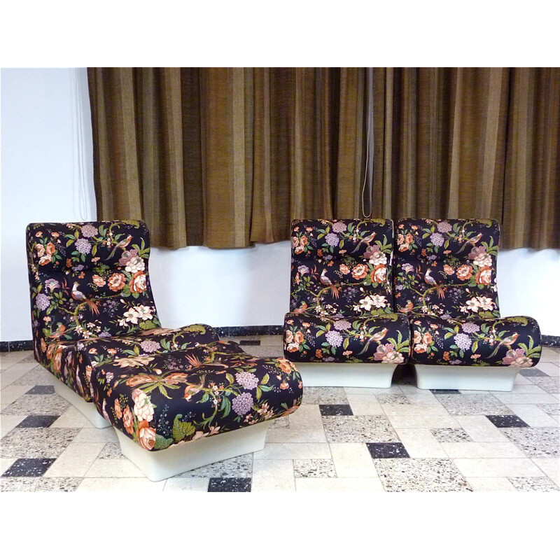 Set of 3 Lounge Chairs and Ottoman by Otto Zapf for Zapf Production - 1960s