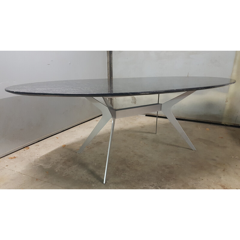 Vintage Ovale table in black marble with silver gray veining - 1980s