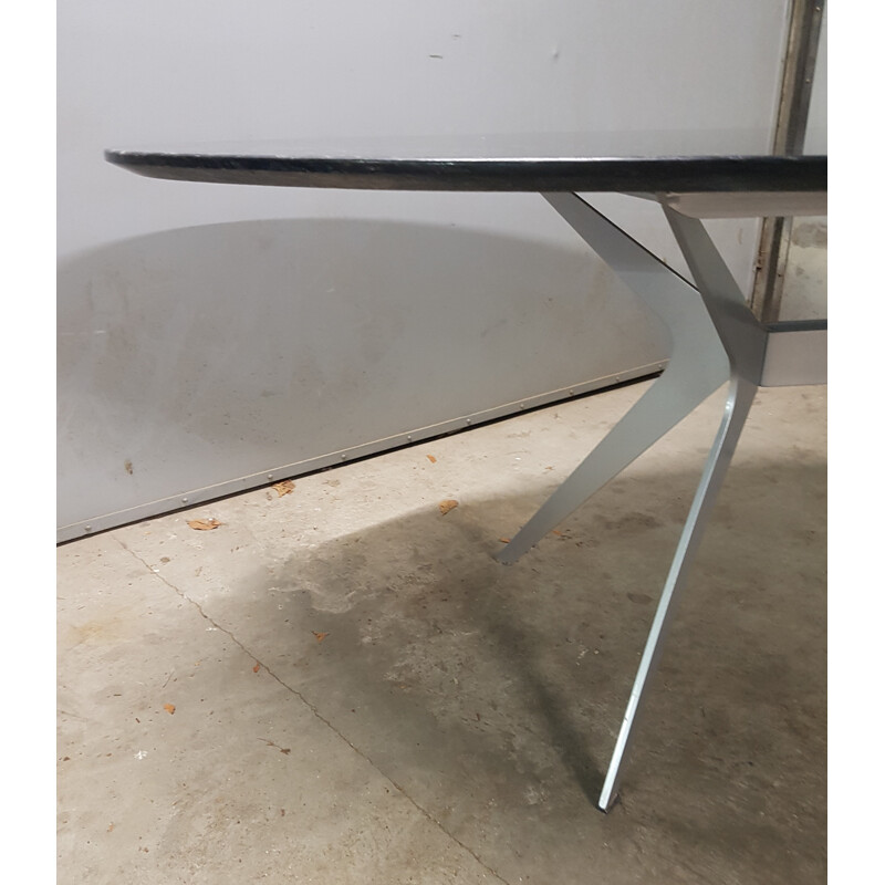 Vintage Ovale table in black marble with silver gray veining - 1980s