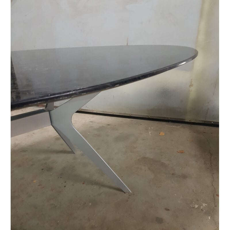 Vintage Ovale table in black marble with silver gray veining - 1980s