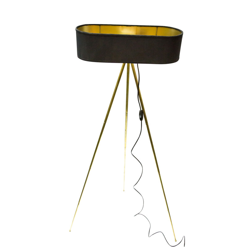 Lampe trépied en laiton avec abat-jour or-noir - 1970